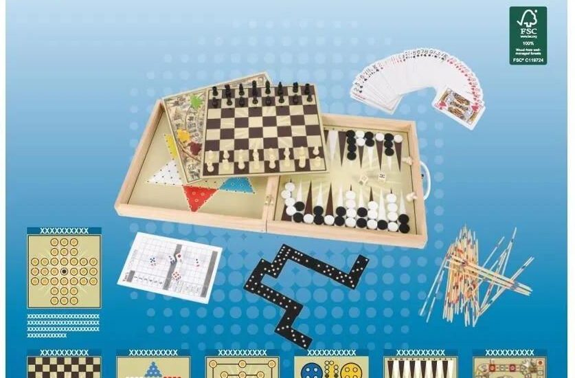 Carrefour Wooden Drewniany komplet 12 gier planszowych