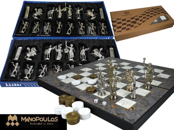 Gra planszowa Manopoulos G & J Gp 2 w 1 Backgammon Szachy szary marmur 086-8002