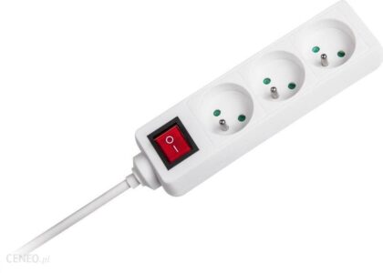 Rebel Przedłużacz Biały 3 Gniazda Kabel 3M 3X1