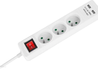 Rebel Przedłużacz Sieciowy 3 Gniazda + 2 Usb Z Wyłącznikiem 3M (LECURZ32023)