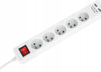 Rebel Przedłużacz Sieciowy 5 Gniazd + 2 Gniazda Usb 3M (Urz32033)