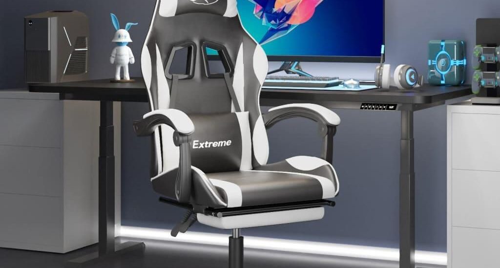 vidaXL Fotel gamingowy z podnóżkiem