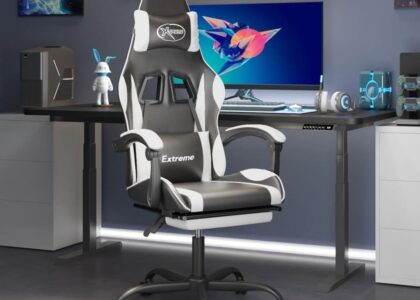 vidaXL Fotel gamingowy z podnóżkiem